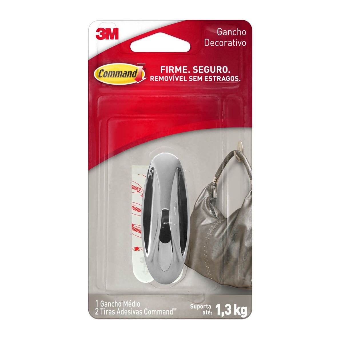 Gancho Adesivo Design 3M Command Cromado Médio - 1 unidade, marca 3m - Foto Principal