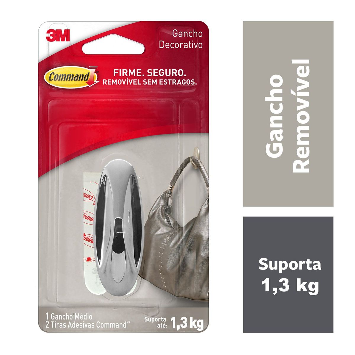 Gancho Adesivo Design 3M Command Cromado Médio - 1 unidade, marca 3m - Foto 2