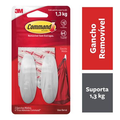 Gancho Adesivo Design 3M Command Branco Mdio - 2 unidades