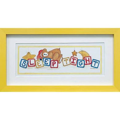 Quadro Infantil Sleep Tight 17x32cm Amarelo e Branco