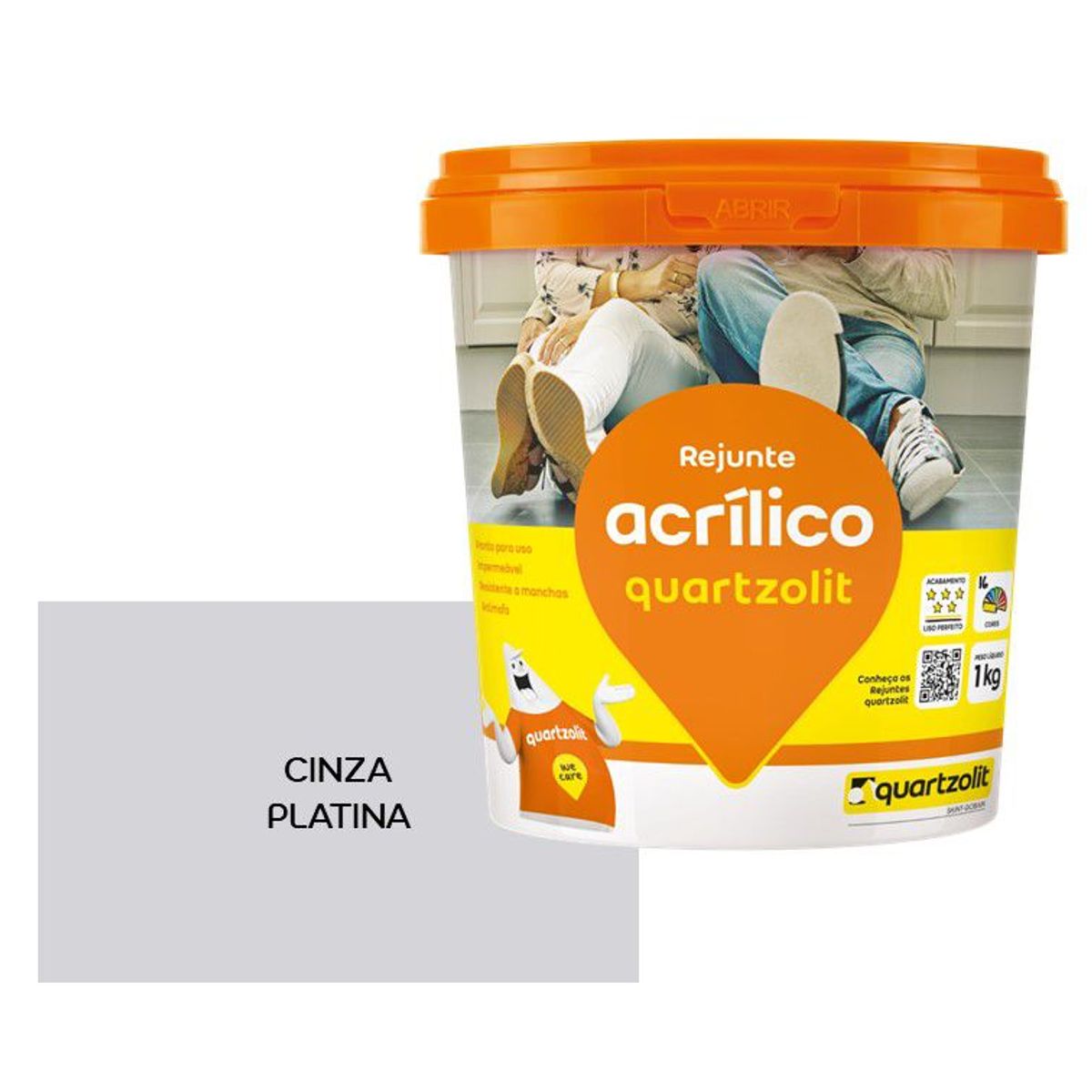 Rejunte Acrílico 1kg Cinza Platina, marca Quartzolit - Foto 2