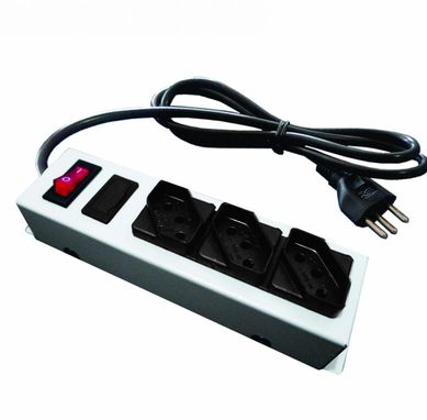 Filtro De Linha De Metal 3 Pinos 2P+T 10A 3 Tomadas Cabo Pp Com 1M