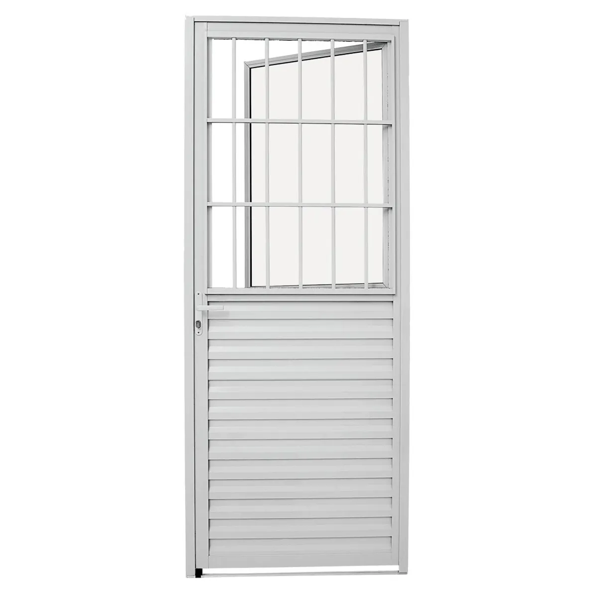 Porta Postigo Alumínio Branco  Com Grade Esquerda 215x87x3,15cm Alumifit Sasazaki, marca Sasazaki - Foto Principal