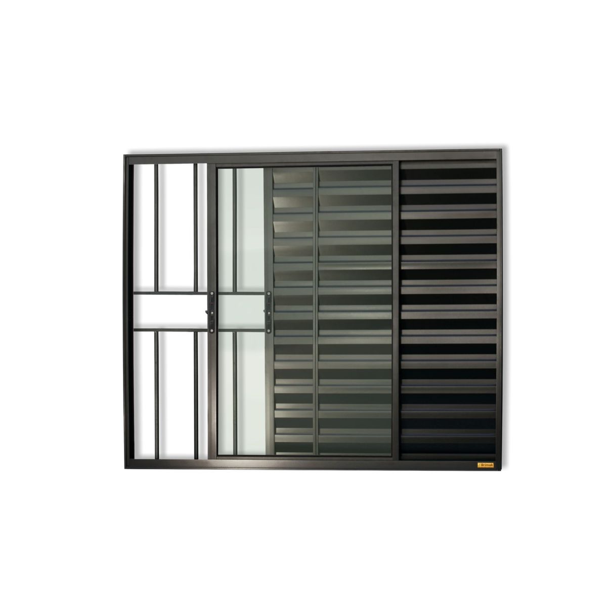 Janela Veneziana Alumínio Preto 3 Folhas Com Grade Esquerda 100x120x8cm Confort, marca Brimak - Foto Principal