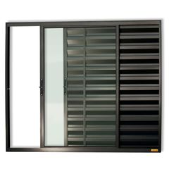 Janela Veneziana Alumínio Preto 3 Folhas Esquerda 100x150x8cm Confort