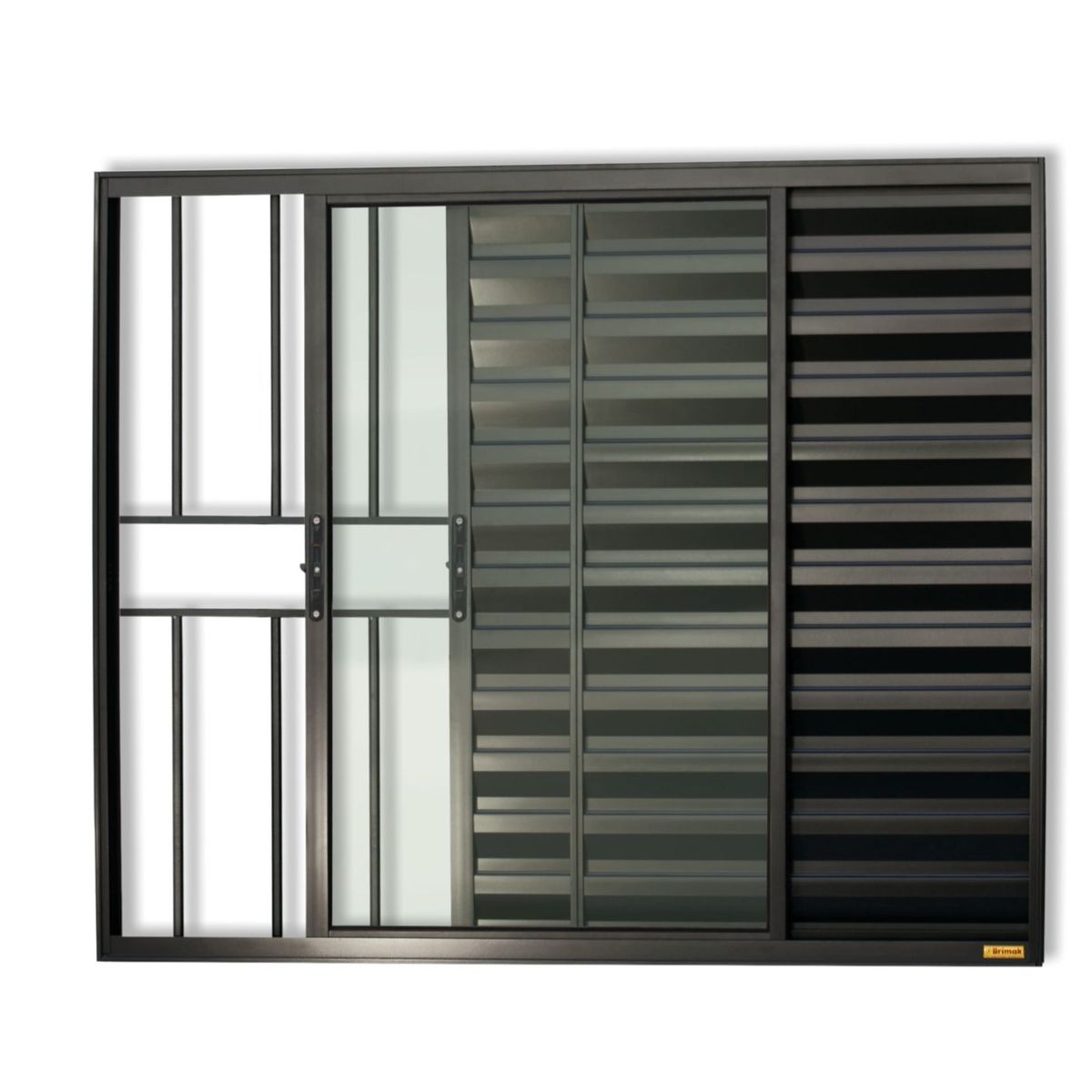 Janela Veneziana Alumínio Preto 3 Folhas Com Grade Esquerda 100x150x8cm Confort, marca Brimak - Foto 2