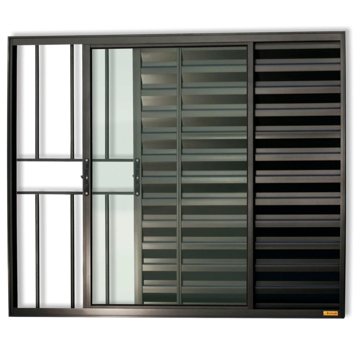 Janela Veneziana Alumínio Preto 3 Folhas Com Grade Esquerda 100x150x8cm Confort, marca Brimak - Foto Principal