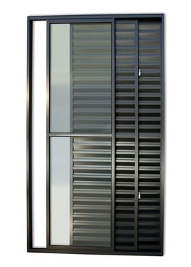 Porta Balco Veneziana de Correr Sem Fechadura Alumnio Preto 3 Folhas Esquerda 210x150x11,5cm Super 25