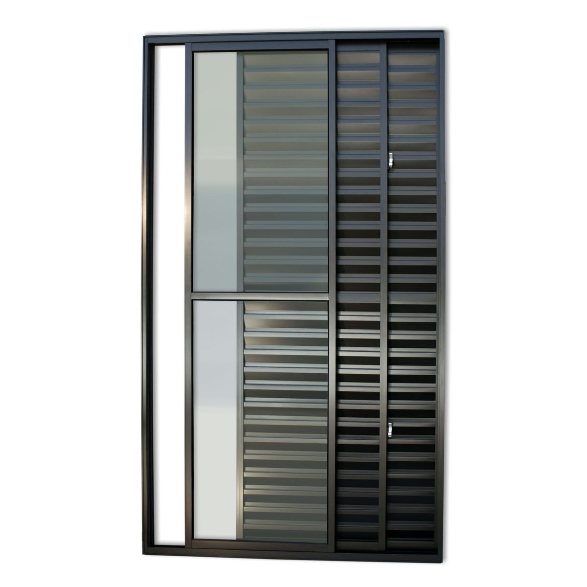 Porta Balcão Veneziana de Correr Sem Fechadura Alumínio Preto 3 Folhas Esquerda 210x150x11,5cm Super 25, marca Brimak - Foto Principal