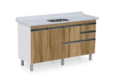 Gabinete Coliseu Madeira Nogal 2 Gavetas e Gaveto 144,2cm