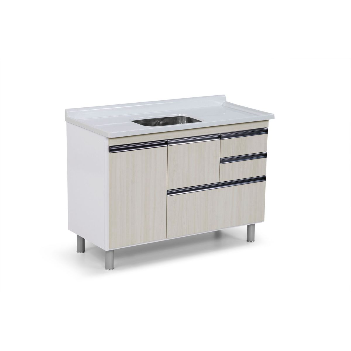 Gabinete Coliseu Palissandro 2 Gavetas e Gavetão em MDF 120cm Bege, marca A. J. Rorato - Foto Principal