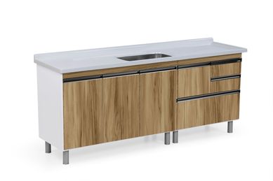 Gabinete Coliseu Madeirado 2 Gavetas e Gaveto Nogal Servilha 69,5x49,5x195,1cm Marrom A. J. Rorato