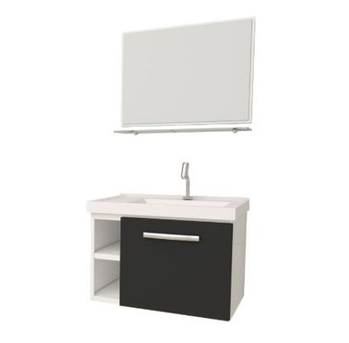 Conjunto Espelheira e Gabinete com Cuba Amora Branco e Preto