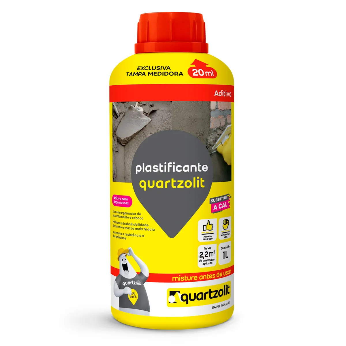 Aditivo Plastificante para Argamassa Pote 1L Incolor, marca Quartzolit - Foto Principal
