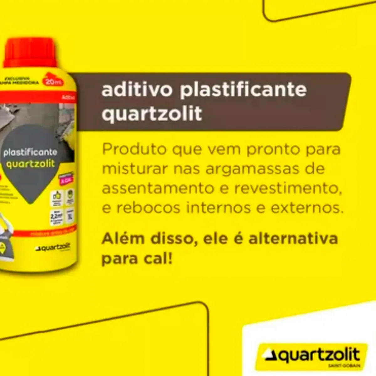 Aditivo Plastificante para Argamassa Pote 1L Incolor, marca Quartzolit - Foto 2