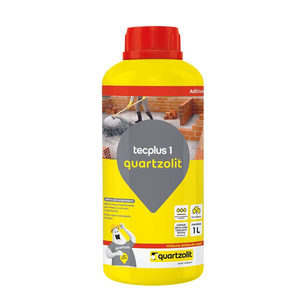Aditivo Impermeabilizante Tecplus 1 Pote 1L Cinza, marca Quartzolit - Foto 2