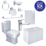 Kit Vaso Sanitário Caixa Acoplada+Móvel Banheiro+Espelho Retangular+ Torneira Monocomando