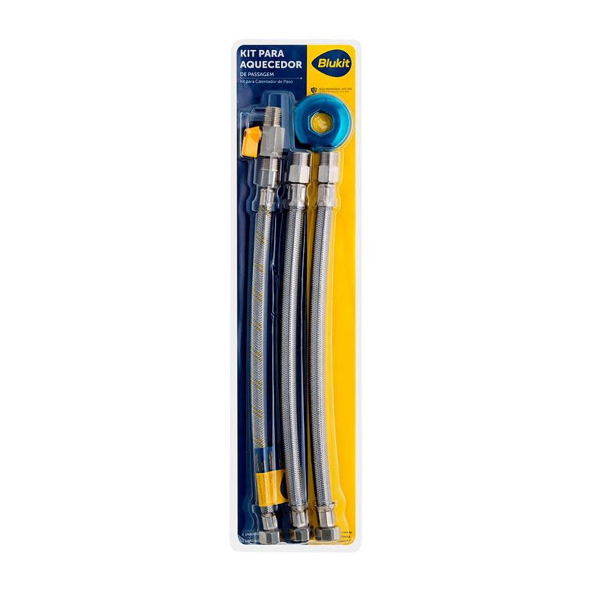 Kit para Instalação de Aquecedor a Gás Passagem 40cm com 3 Flexíveis Inox, 3 Canoplas e 1 Registro, marca Blukit - Foto 2
