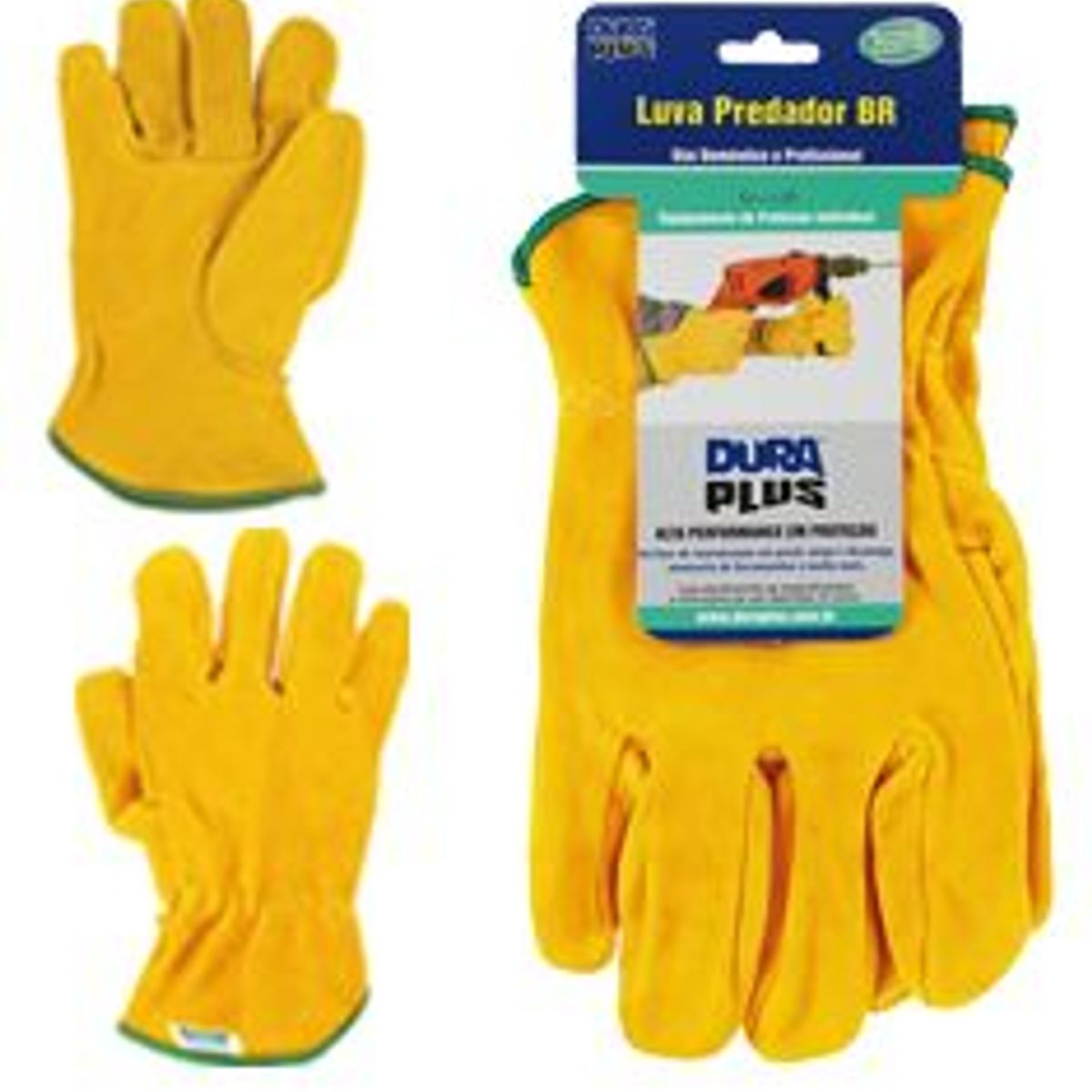 Luva de Couro Predador BR Amarelo, marca Dura Plus - Foto Principal