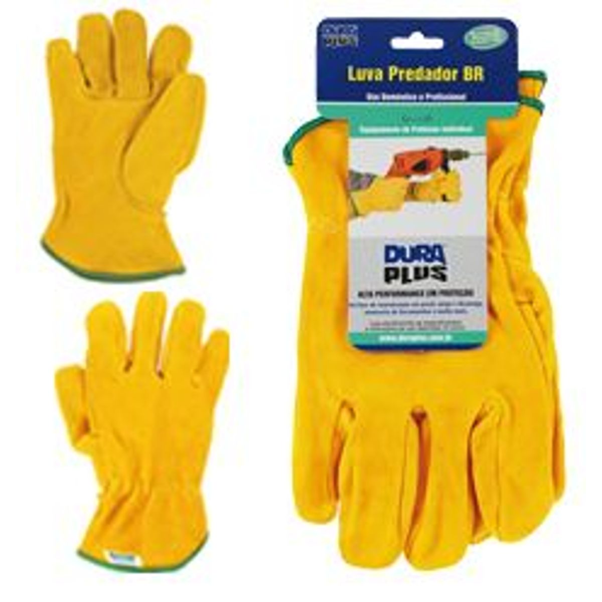 Luva de Couro Predador BR Amarelo, marca Dura Plus - Foto Principal