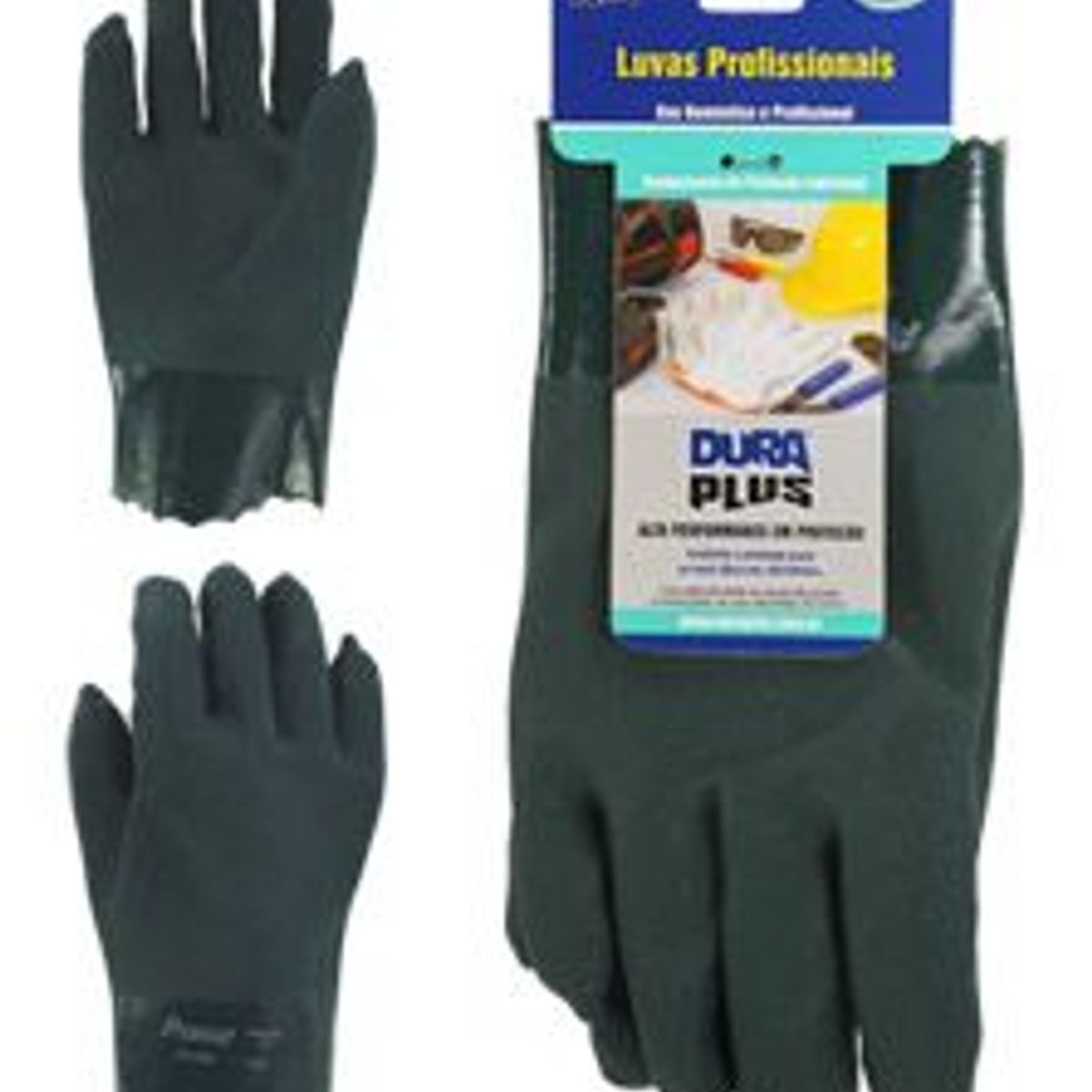 Luva PVC Forrada Palma Áspera 36cm Preto, marca Dura Plus - Foto Principal