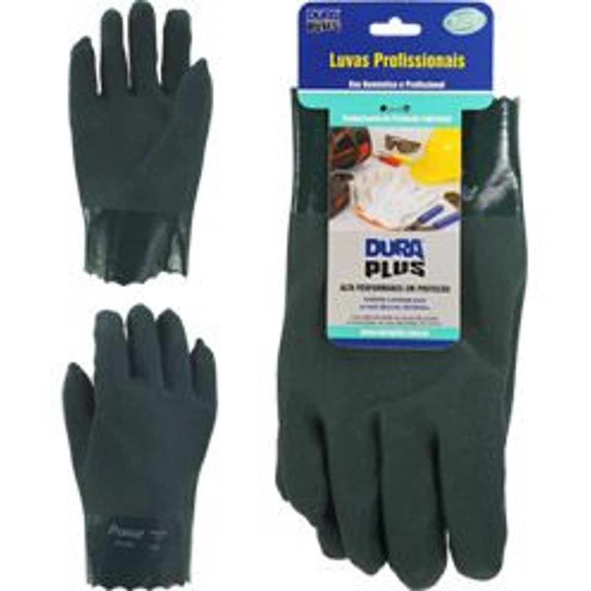 Luva PVC Forrada Palma Áspera 36cm Preto, marca Dura Plus - Foto Principal