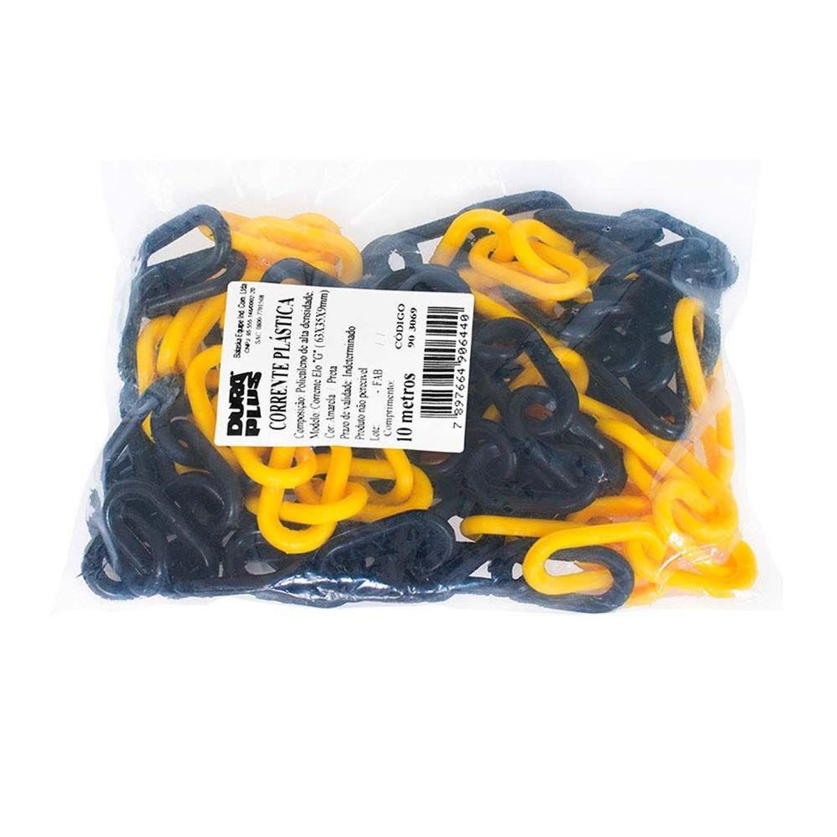 Corrente Plástica para Sinalização 10 Metros Grande Amarelo e Preto, marca Balaska - Foto Principal