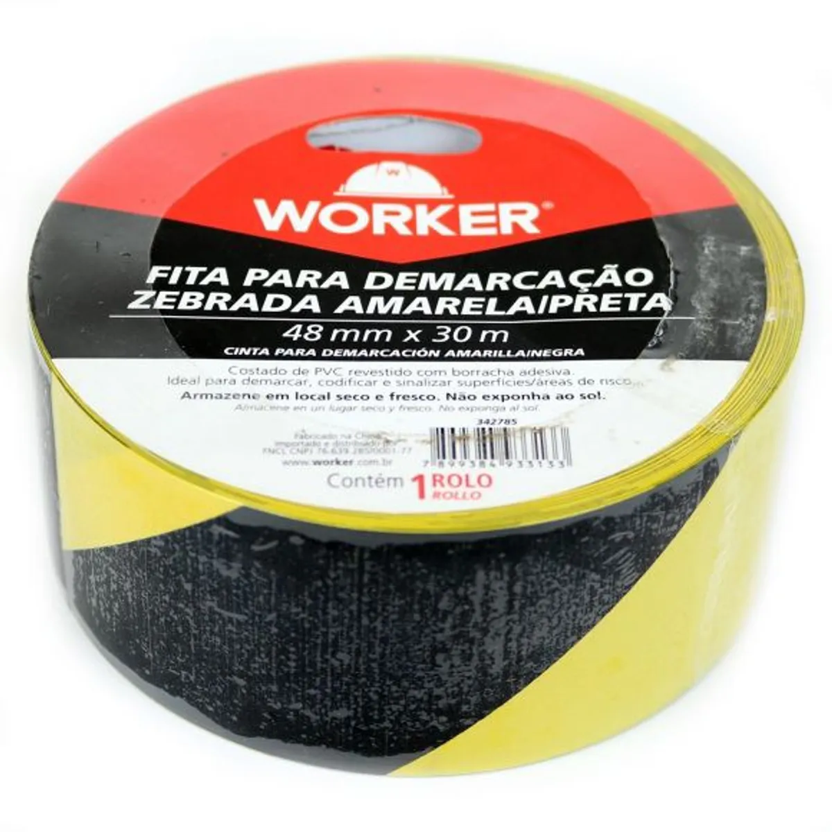 Fita Zebrada Adesivada 30m 48mm Amarelo e Preto, marca Worker - Foto Principal