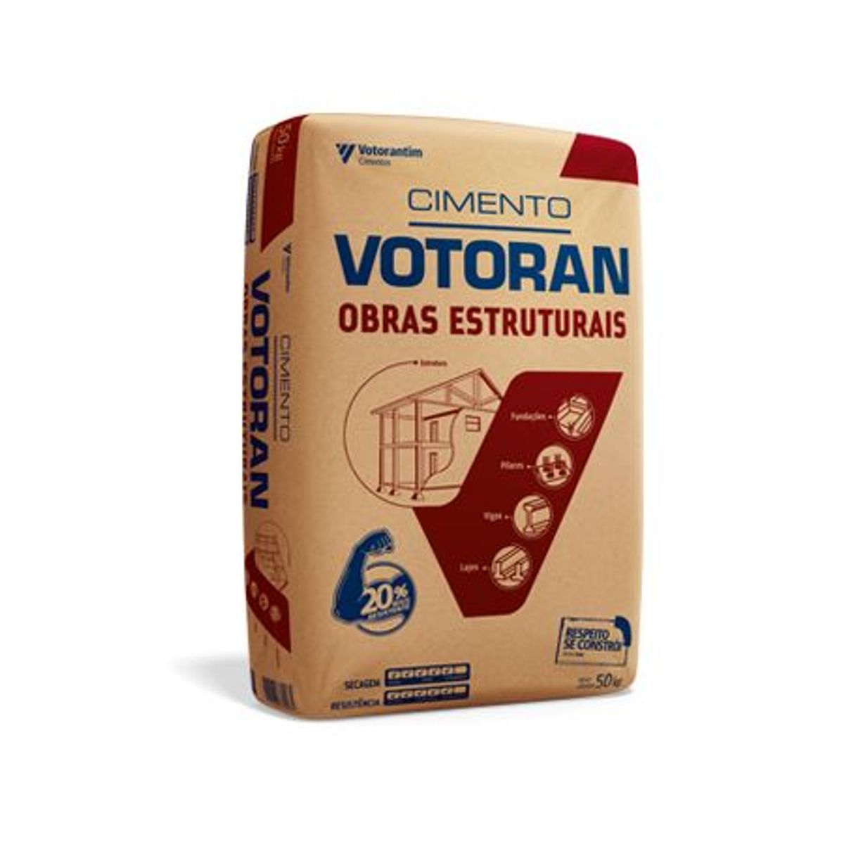 Cimento para Obras Estruturais 50Kg Cinza, marca Votorantim - Foto Principal