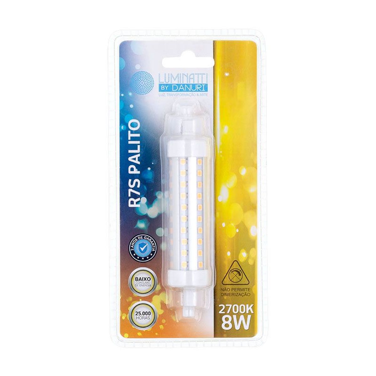 Lâmpada LED R75 Luz Amarela Palito 8W 2700K Bivolt, marca Luminatti - Foto 2