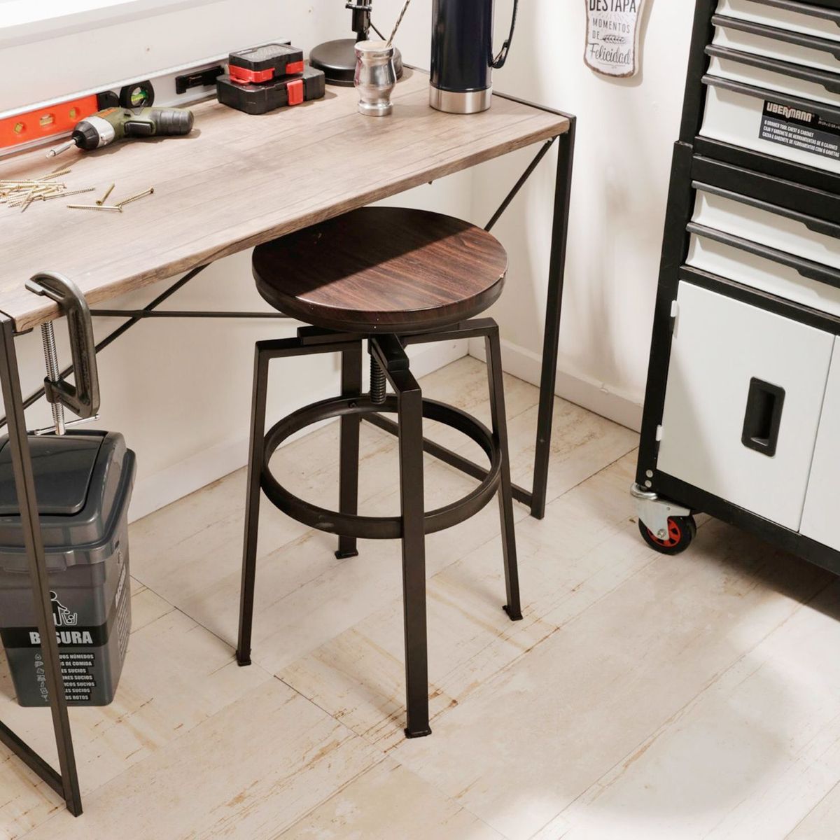 Banco de Metal e Madeira 70x39cm Marrom, marca Just Home Collection - Foto 2