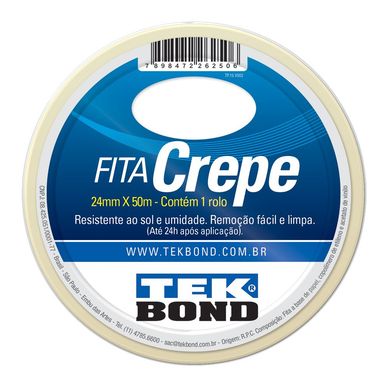 Fita Crepe 24mm x 50m Branco Tekbond