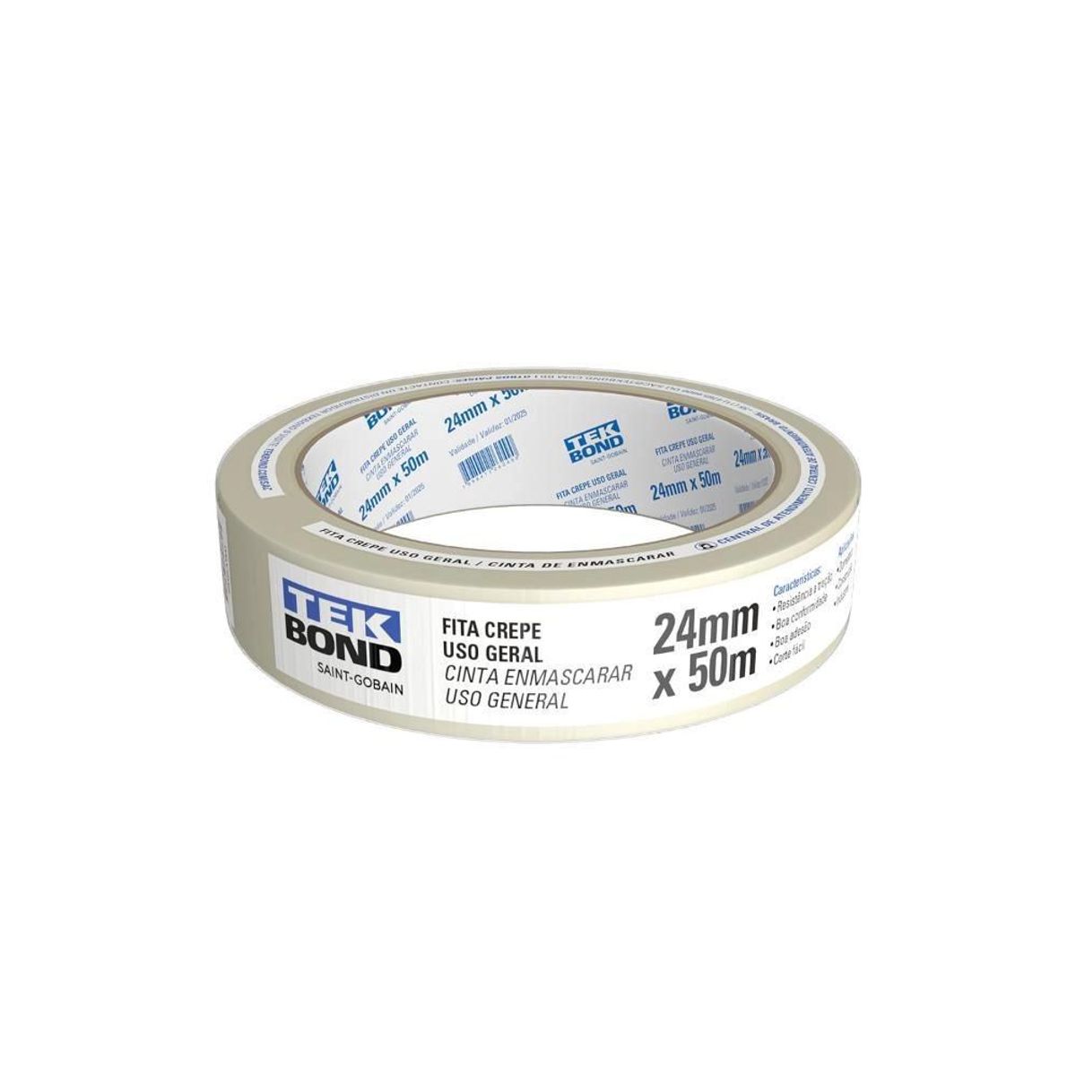 Fita Crepe 24Mm X 50M Branco, Tekbond, marca Tekbond - Foto 2