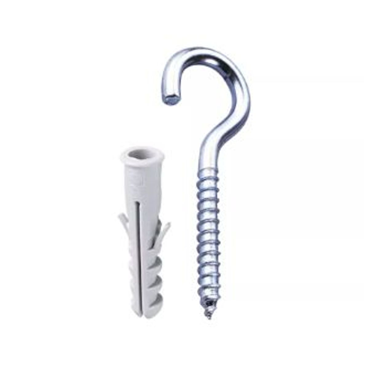 Bucha de Nylon com Gancho Zincado 3x40mm 5mm com 4 Peças Cinza, marca Fixser - Foto Principal