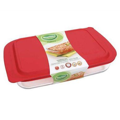 Assadeira Retangular Funda com Tampa 5L Lasanheira Vermelho