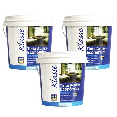 Kit 3 Tintas Acrlica Fosco Interior Klasse 18L Branco