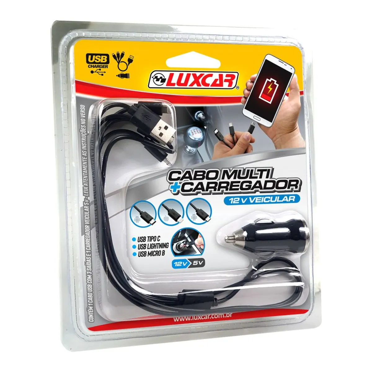 Cabo Carregador 10 em 1 12V, marca Luxcar - Foto Principal