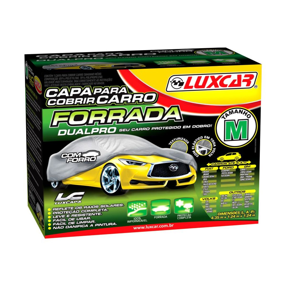 Capa para Carro Dualpro com Forro 435x124x124cm Tamanho M, marca Luxcar - Foto Principal