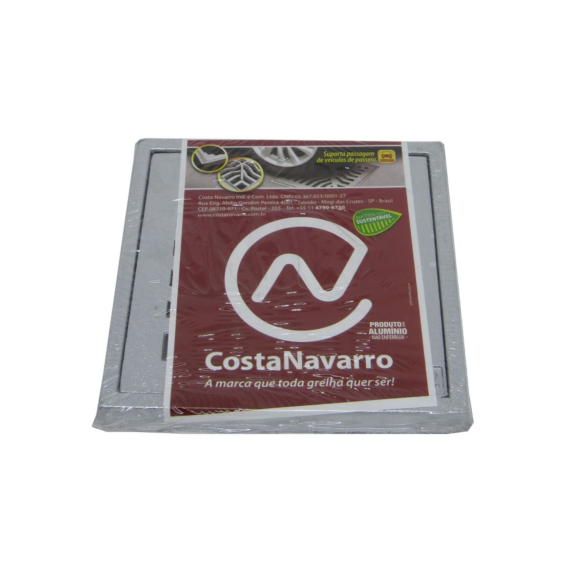 Conjunto Grelha / Porta Grelha Quadrada Reforçada Grelha Alumínio Martelado Cromado Telado 15X15Cm, marca Costa Navarro - Foto Principal