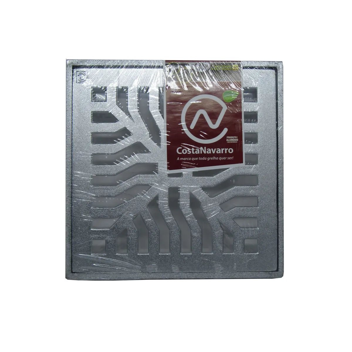 Conjunto Grelha / Porta Grelha Quadrada Reforçada Grelha Alumínio Martelado Cromado Telado 30X30Cm, marca Costa Navarro - Foto Principal