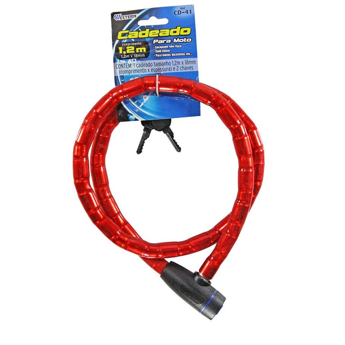 Cadeado Flexível para Moto 120cm Sortido, marca Western - Foto Principal