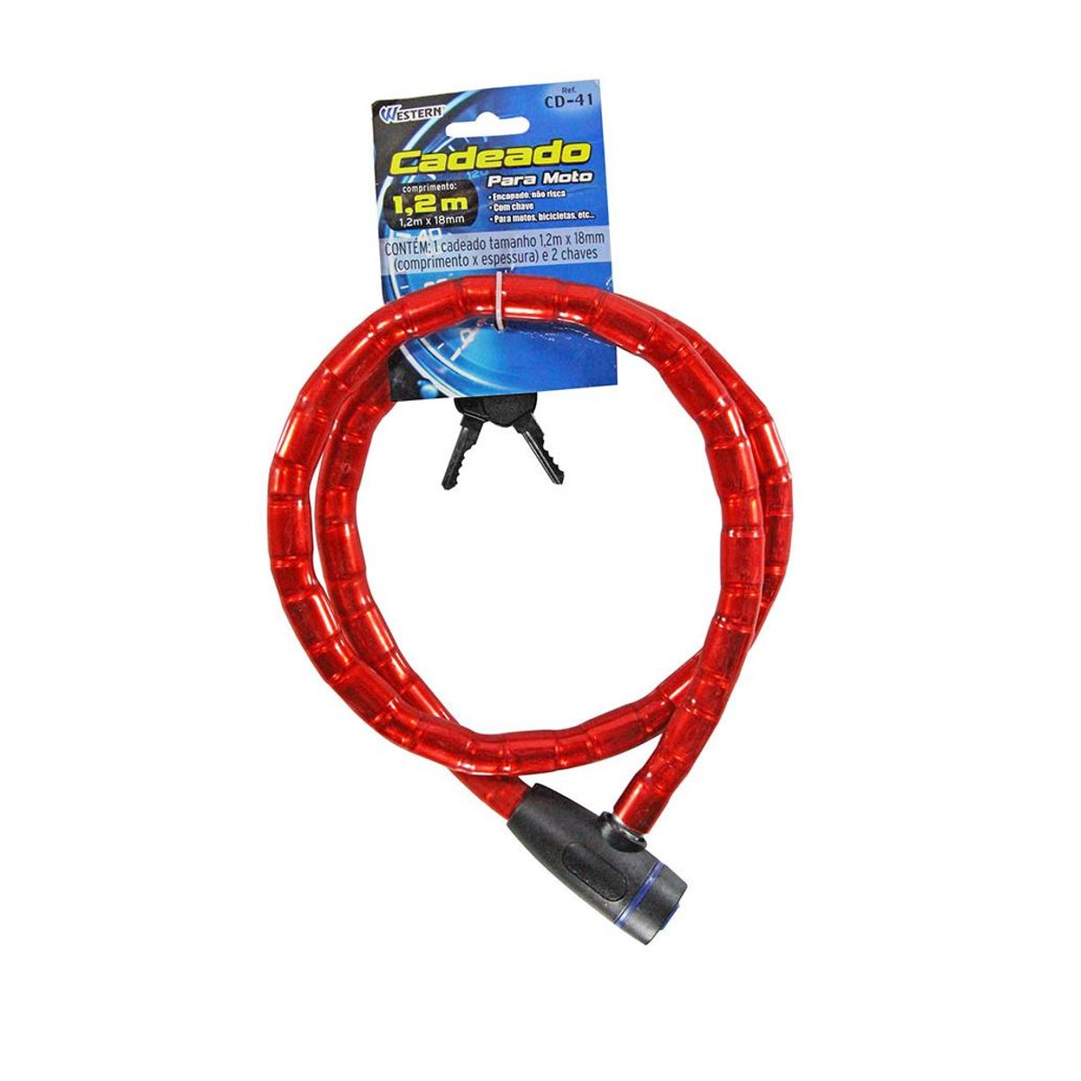 Cadeado Flexível para Moto 120cm Sortido, marca Western - Foto Principal