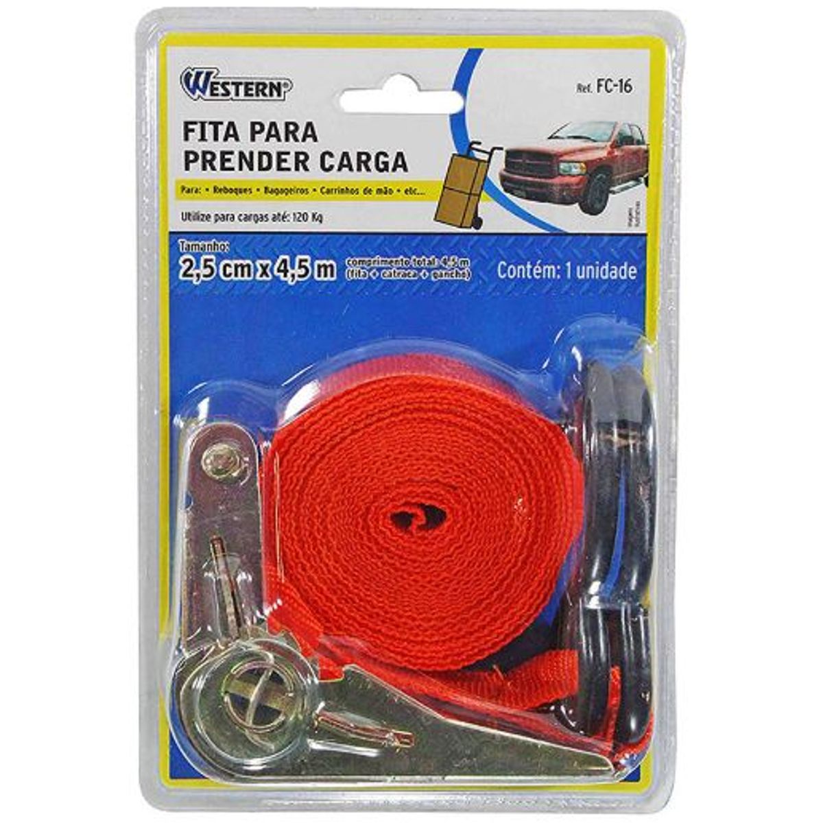 Fita para Prender Carga com Catraca 4,5M Laranja, marca Western - Foto 2
