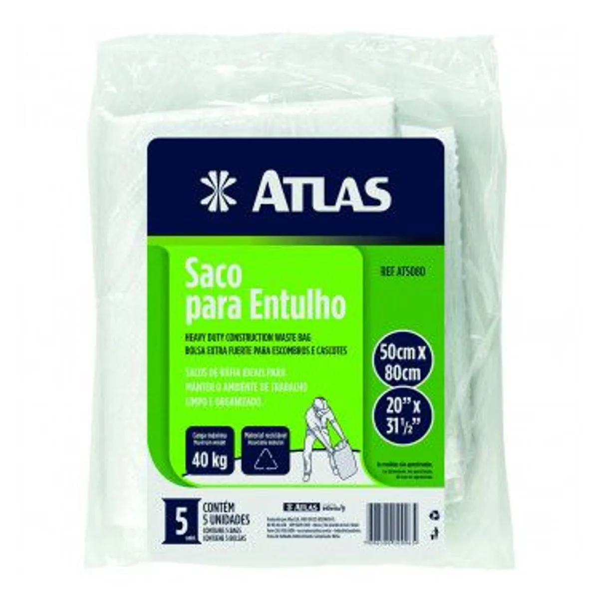 Saco para Entulho Rafia 40Kg 5 Peças REF-AT5080, marca Atlas - Foto Principal