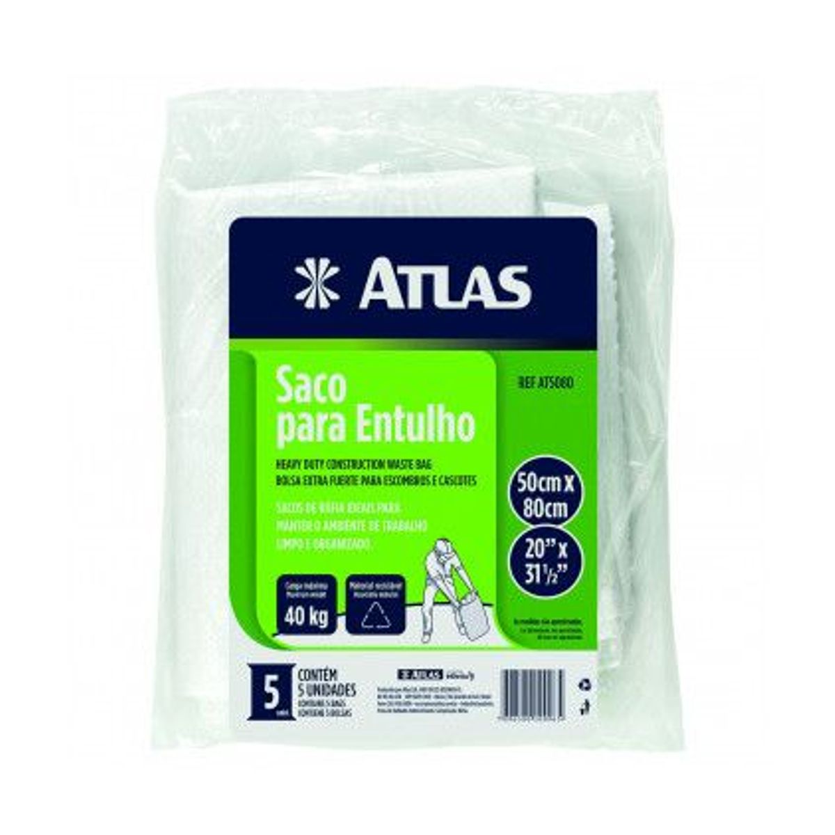 Saco para Entulho Rafia 40Kg 5 Peças REF-AT5080, marca Atlas - Foto Principal