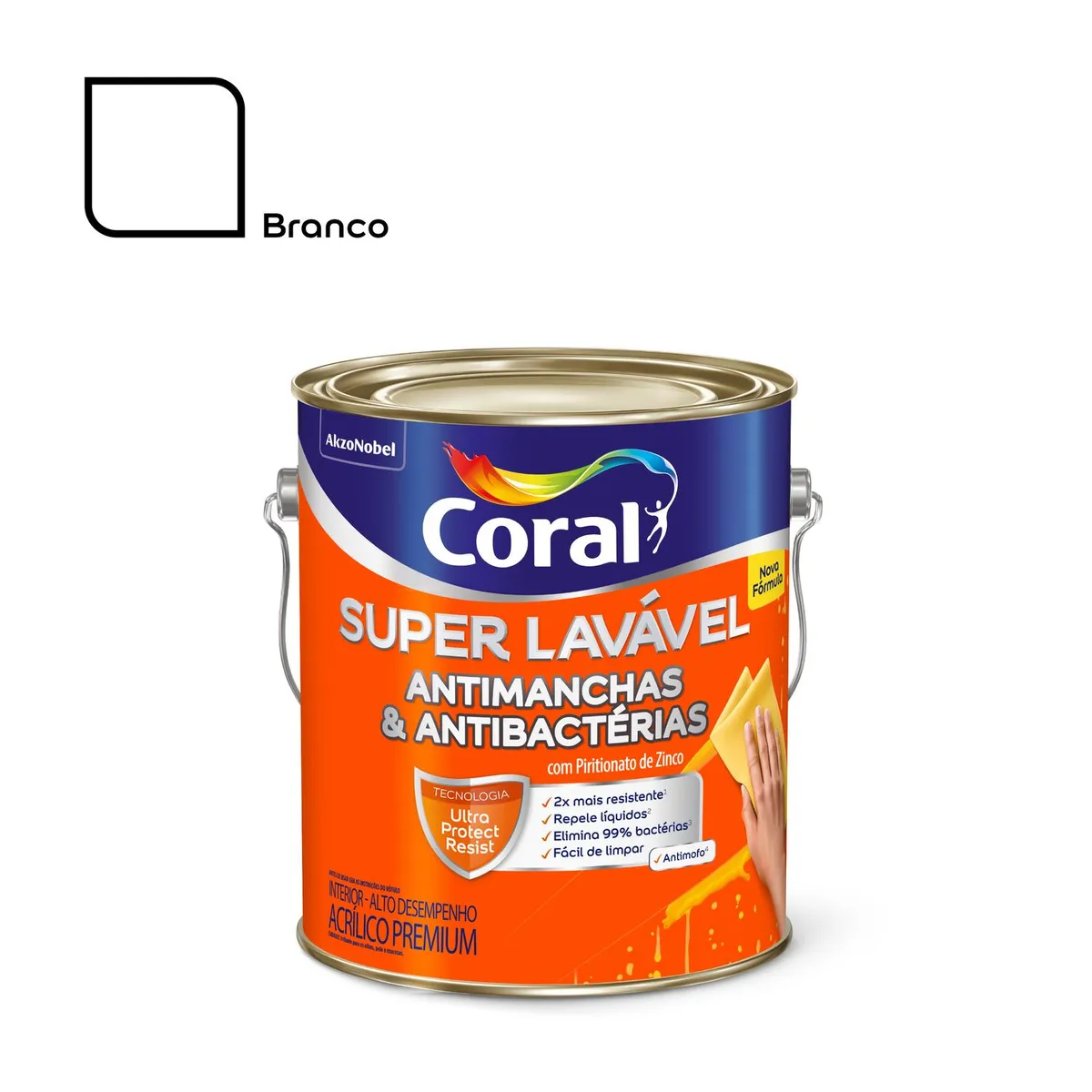 Tinta Acrílica Super Lavavel Eggshell Branco 3.6L Coral, marca Coral - Foto Principal