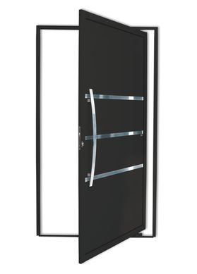 Porta Pivotante e Friso Alumnio Preto Esquerda 210x100x4,6cm Evolution