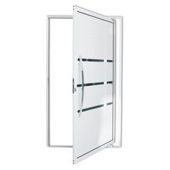 Porta Pivotante e Friso Alumínio Branco Esquerda 210x120x4,6cm Evolution