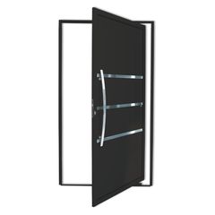 Porta Pivotante e Friso Alumínio Preto Esquerda 210x120x4,6cm Evolution