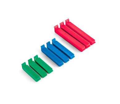Conjunto com 9 Clipes Plsticos para Embalagens Azul Verde Vermelho